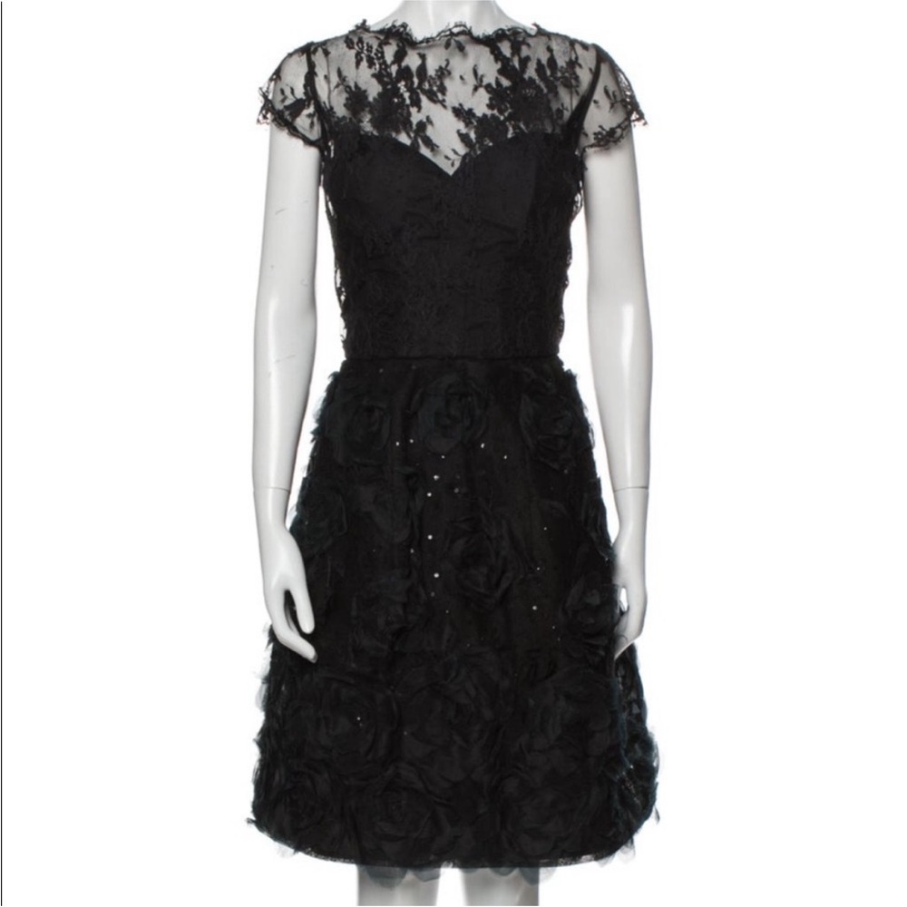 Oscar de la Renta Black Lace Holiday Cocktail Dress